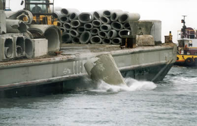 Concrete deployed from barge