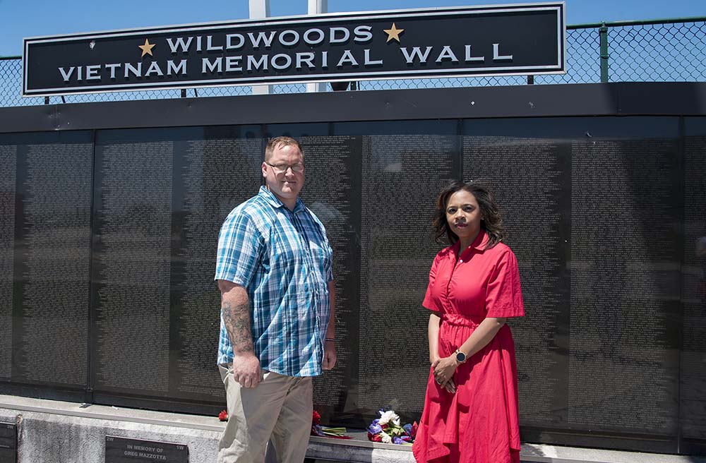 Secretary of State Tahesha Way and Senator Bob Andrzejczak visited the Vietnam Veterans Memorial replica in Wildwood