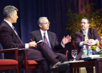 NJDOT Acting Commissioner Jack Lettiere (center) makes a point to panel moderator Steve Adubato (left) and NJ TRANSIT's Executive Director George Warrington (right).